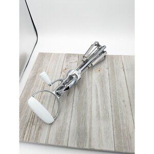 Vintage Hand Mixer Egg Beater White Handle Stainless Steel 11"